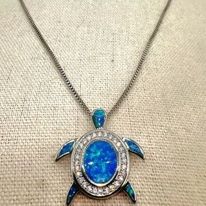 Stunning Turtle Pendant Necklace with Opal Inlay